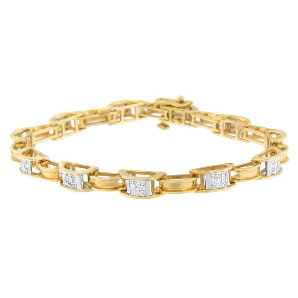 14K Yellow Gold Princess Cut Diamond Chain Link Bracelet (1.00 cttw, H-I